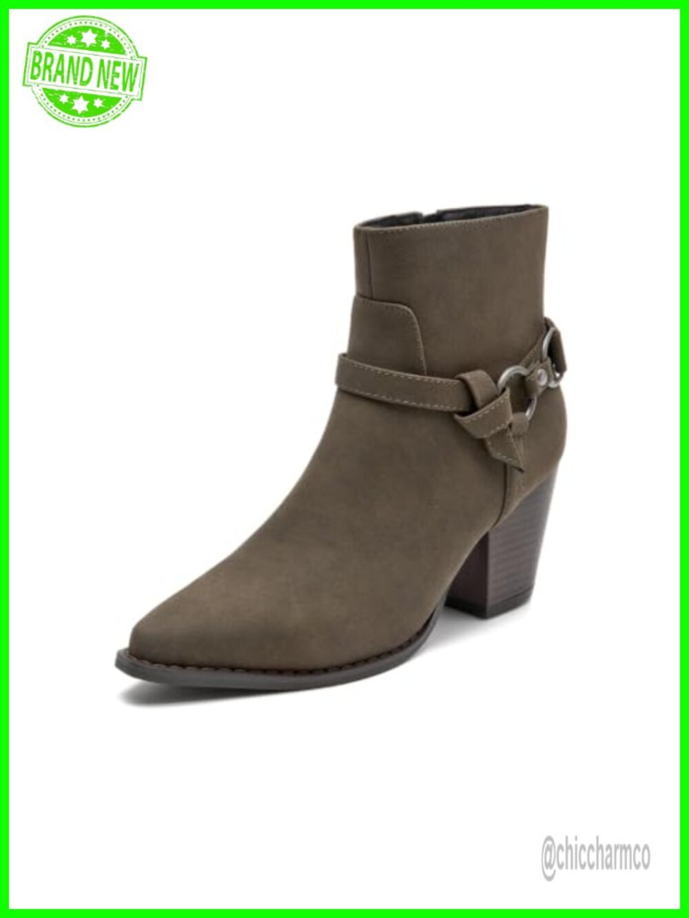 Women's Pointed Toe Ankle Boots Faux Suede Block Heel Zip Up Western Booties
